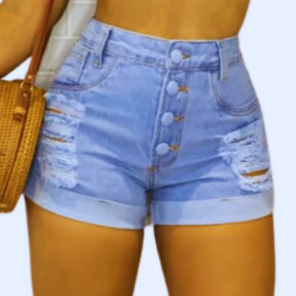 hort Jeans Bermuda Feminino Luxo Cintura Alta Destroyed Hot Pants Modela Bumbum Blogueira Barra Desfiada Promoção