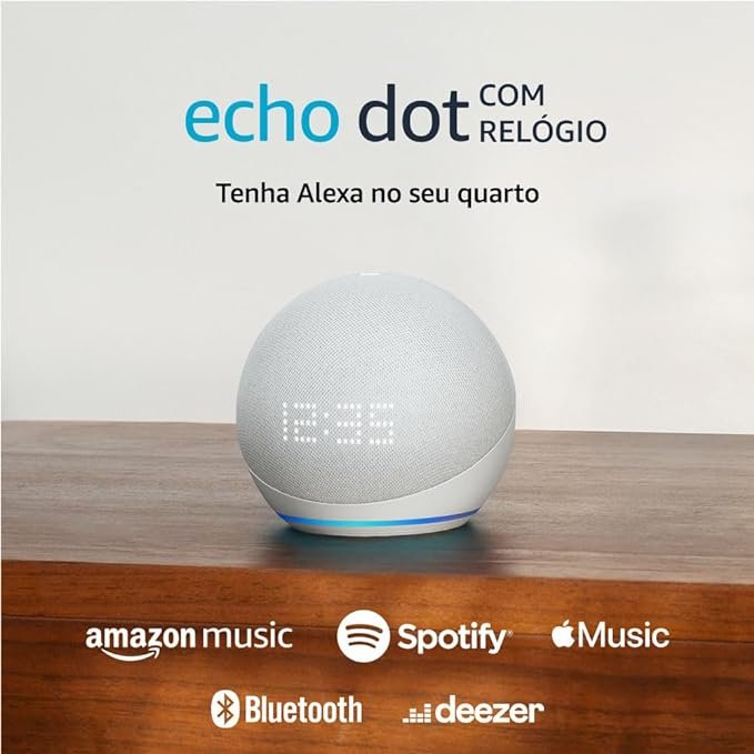 Echo Dot 5ª geração com Relógio | Smart speaker com Alexa | Display de LED ainda melhor | Cor Branca