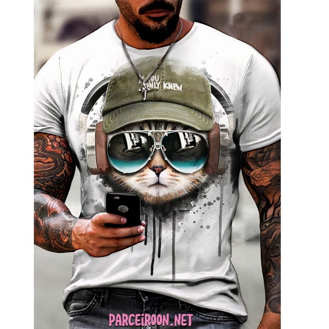 Camisa Camiseta Masculina Gato Fone Boné