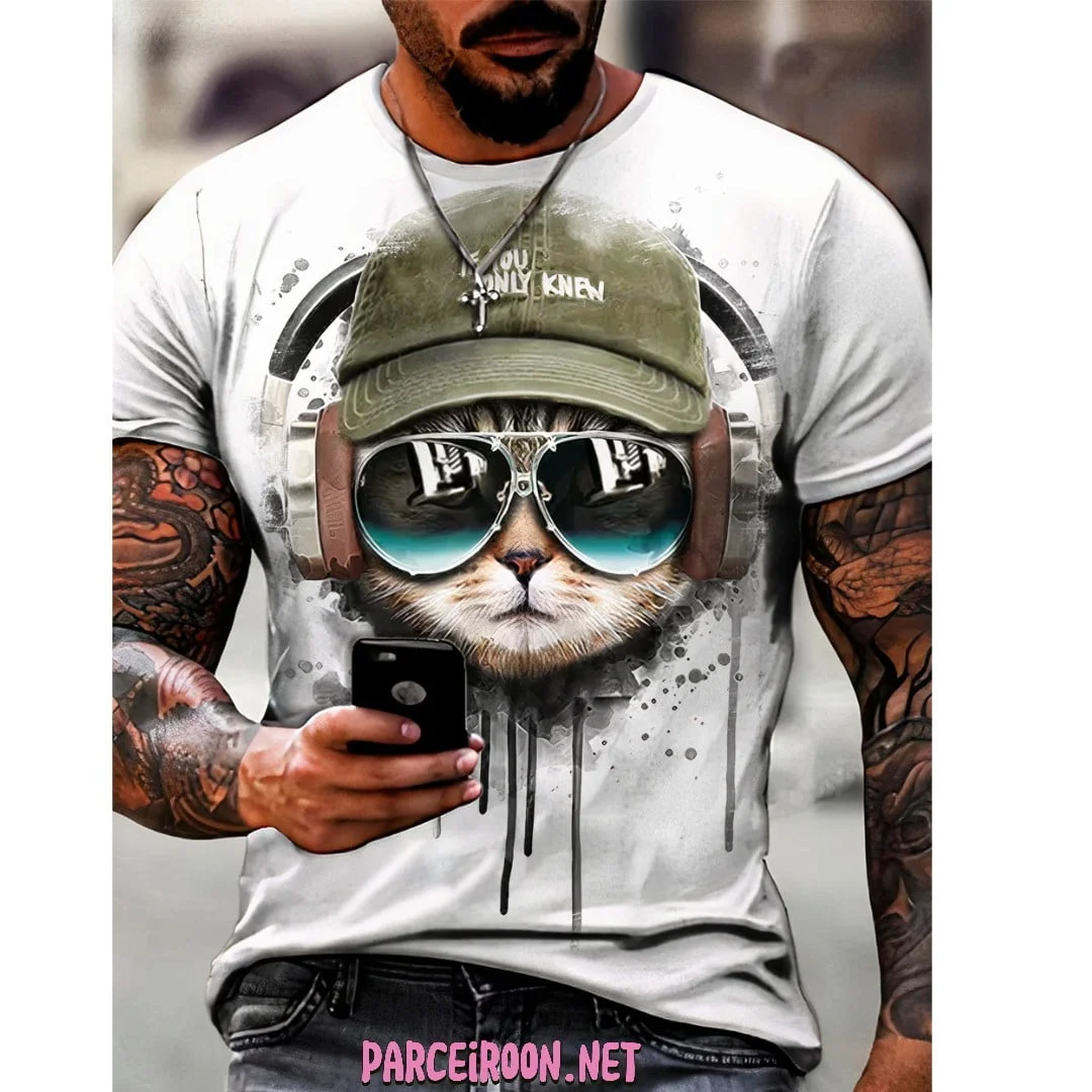 Camisa Camiseta Masculina Gato Fone Boné