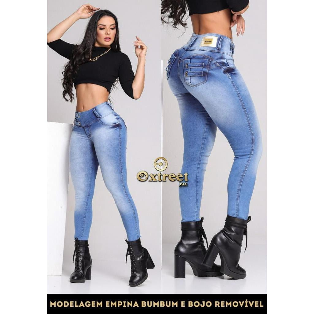 Calça Feminina Jeans Levanta BumBum Com Bojo e Elastano
