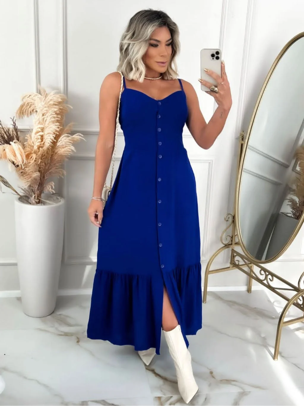 vestido longo azul