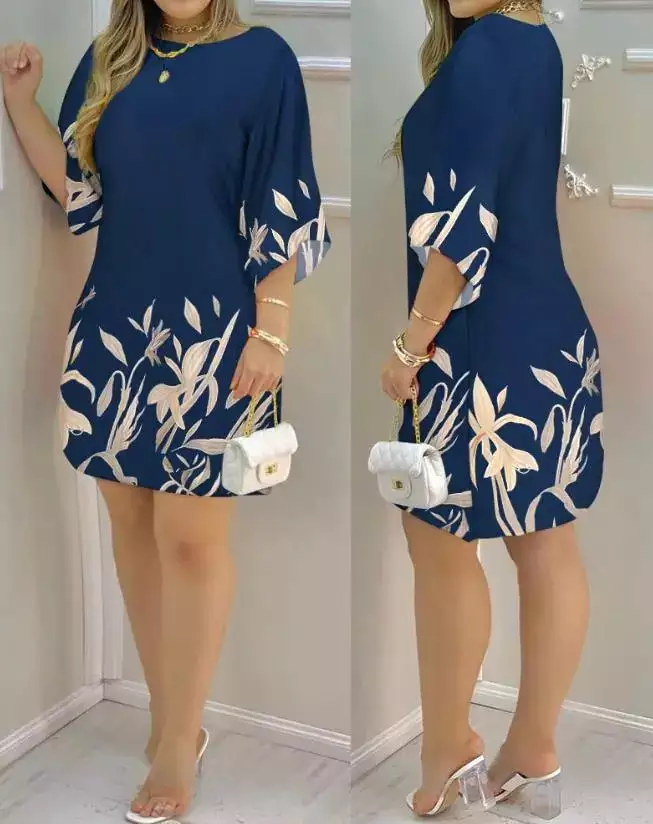 Vestido casual com estampa de plantas