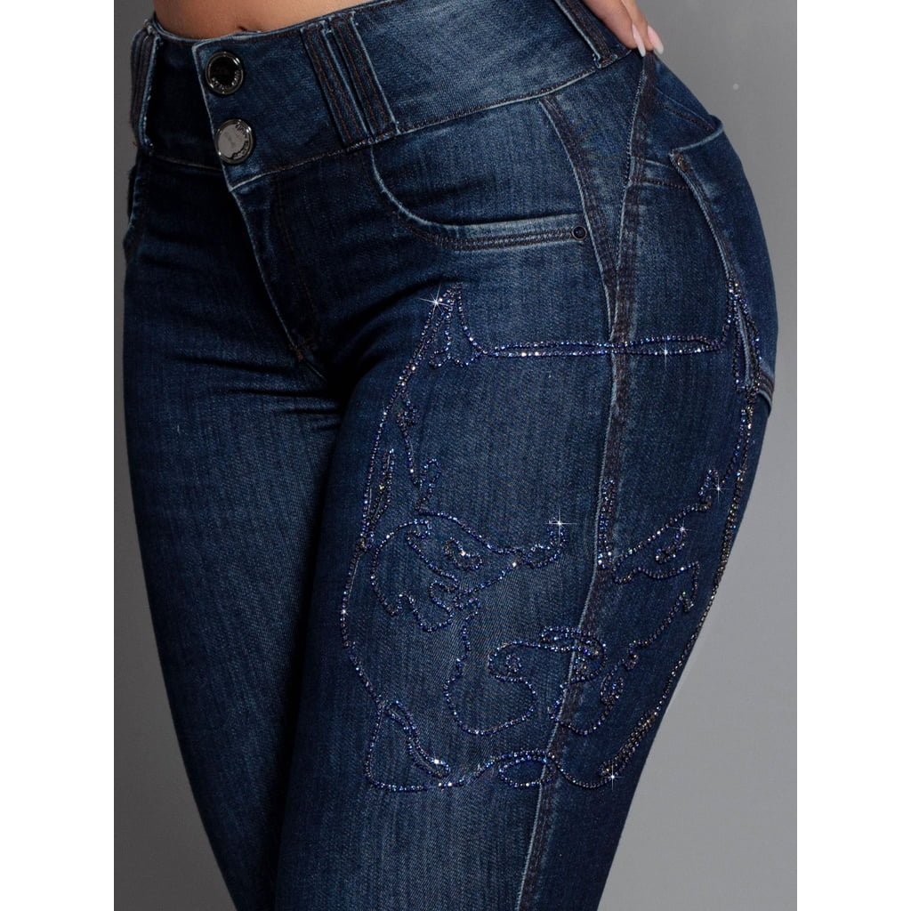 Calça Empina Bumbum Pit Bull Jeans Logomania Pedrarias
