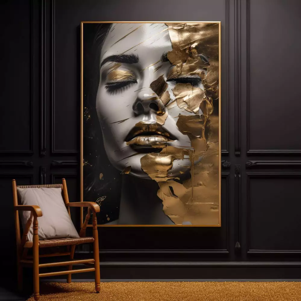 Quadro Decorativo 1 Tela - Elegância Abstrata em Folha de Ouro