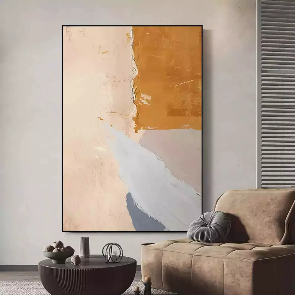 Quadro Decorativo 1 Tela: Abstração e Realidade - Retrato de Artista em Tons de Bege Suave
