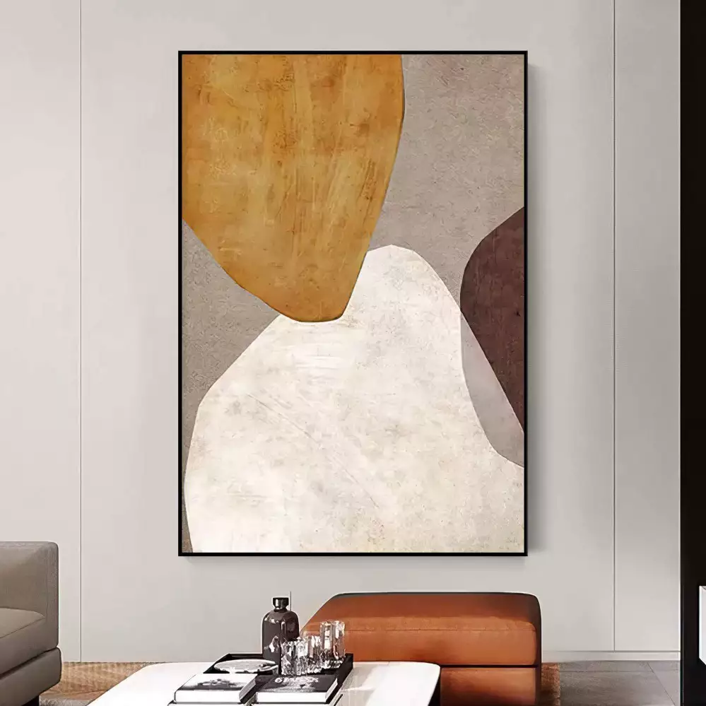 Quadro Decorativo 1 Tela: Arte Abstrata Minimalista em Tons de Branco, Marrom e Bege