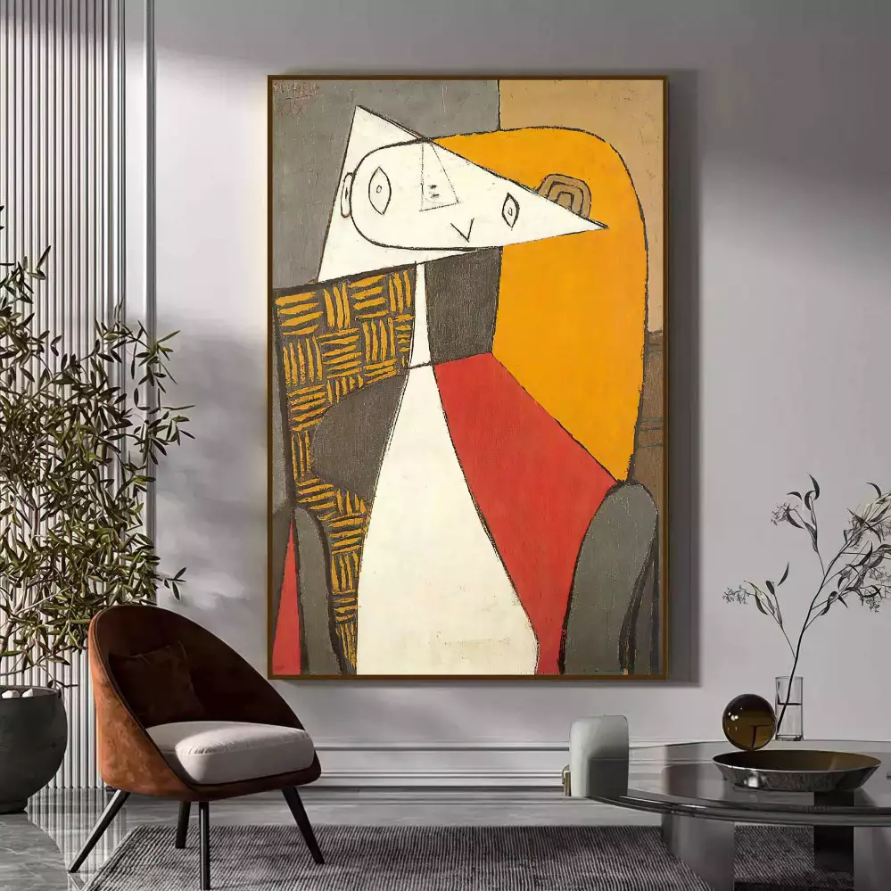 Quadro Decorativo 1 Tela: Encontro de Cores - Retratos Vibrantes e Abstração em Amarelo