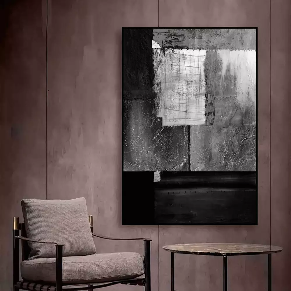 Quadro Decorativo 1 Tela: Abstração Monocromática - Adicione um Toque de Elegância e Modernidade