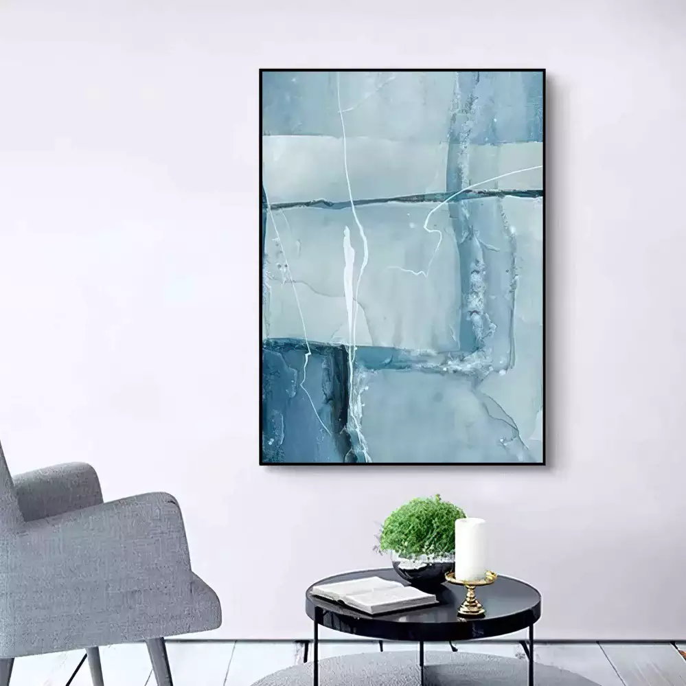 Quadro decorativo 1 tela: Mistérios do Ártico - Abstração em Azul Profundo e Branco