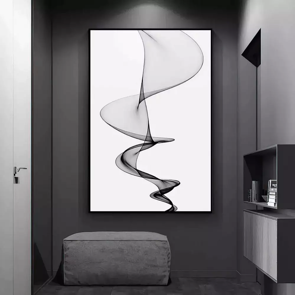 Quadro Decorativo 1 Tela: Abstração em Espiral - Contraste Harmonioso em Preto e Branco