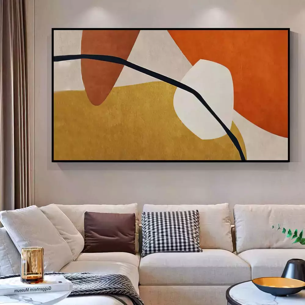 Quadro Decorativo 1 Tela: Abstração em Laranja e Preto - Equilíbrio Dinâmico e Moderno