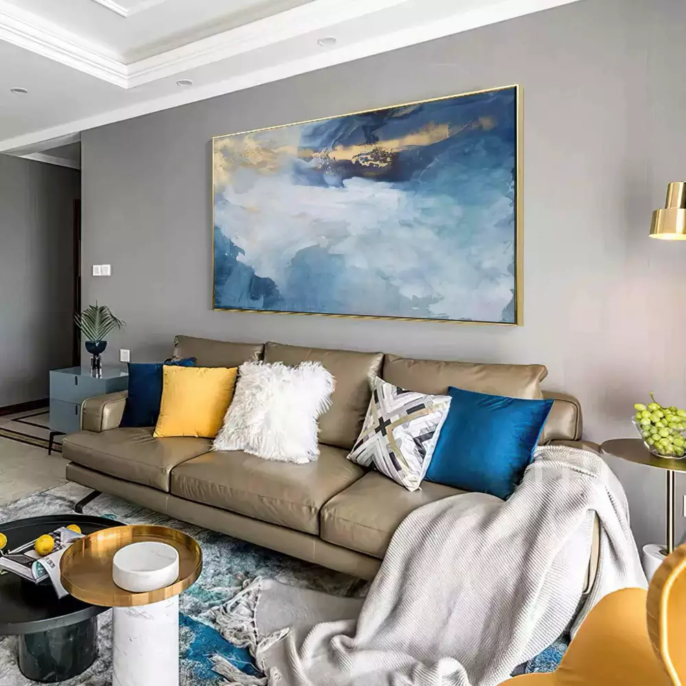Quadro Decorativo 1 Tela: Oceano Infinito em Azul e Dourado para um Ambiente Tranquilo e Inspirador