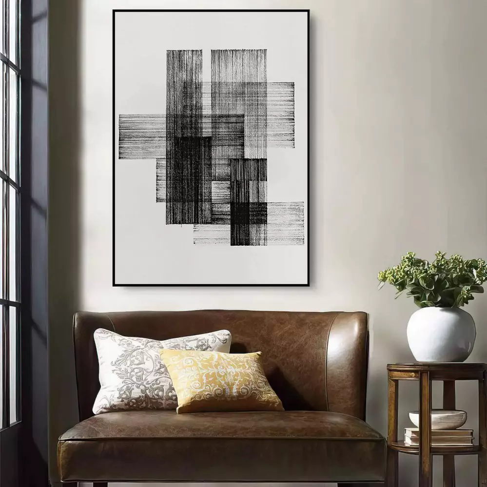 Quadro Decorativo 1 Tela: Fascinante Abstração Geométrica em Preto e Branco