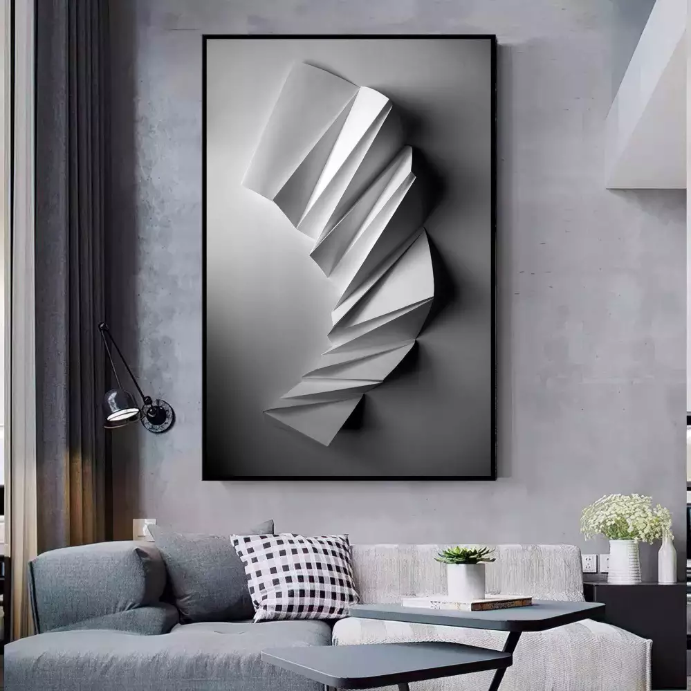 Quadro Decorativo 1 Tela: Elegância em Papel Dobrado - Arte Monocromática