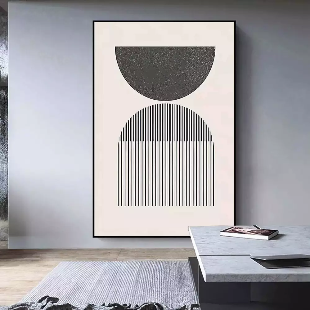 Quadro Decorativo 1 Tela: Obra Abstrata Moderna e Sofisticada, Combinando Formas Oblongas