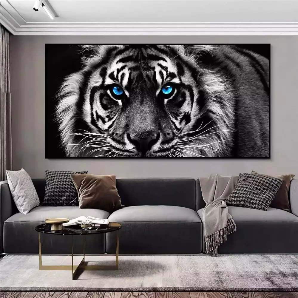 Quadro Decorativo 1 Tela: Olhar Hipnotizante do Tigre - Majestade e Feroz Beleza para seu Ambiente