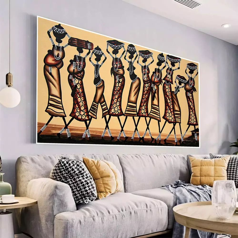 Quadro Decorativo 1 Tela: Vibrante Celebração da Vida Cotidiana Africana em Cores Vivas e Atmosfera