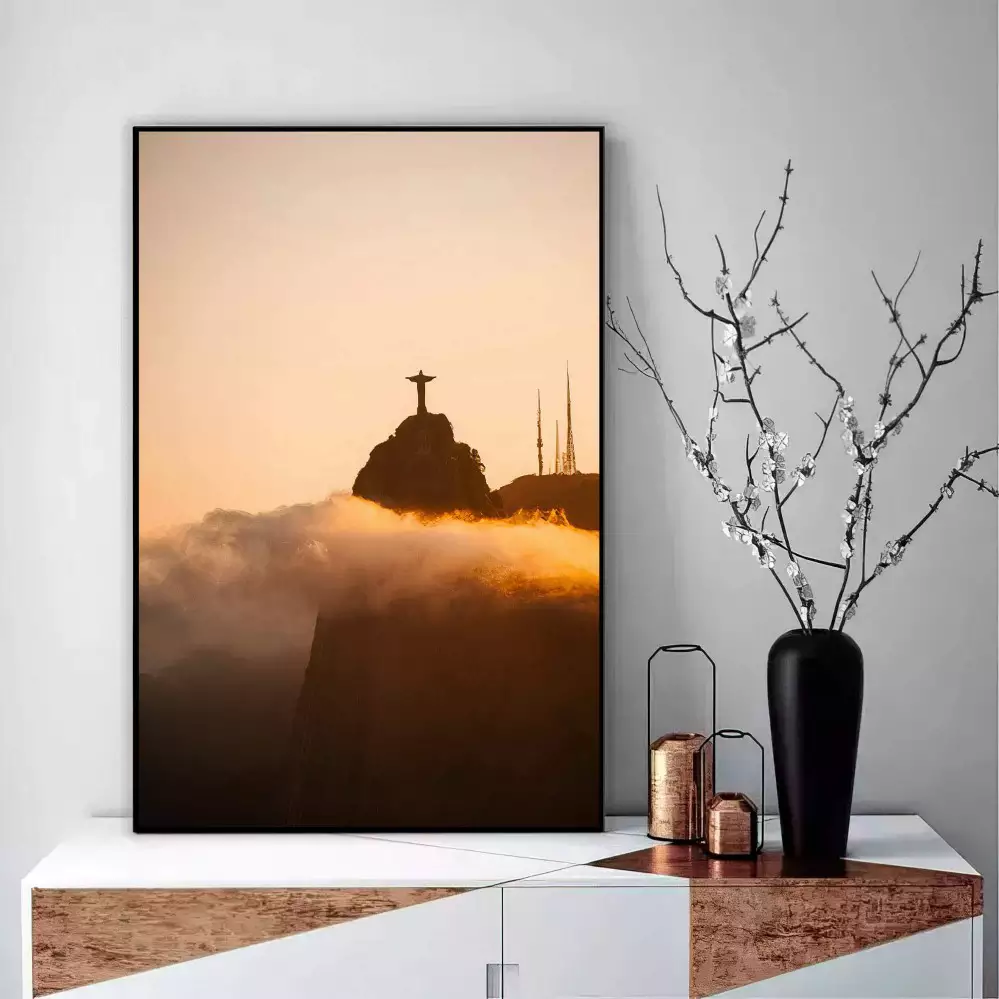 Quadro decorativo 1 tela: Fusão de Paisagens - Cristo Redentor, Cidade e Natureza em Harmonia Visual