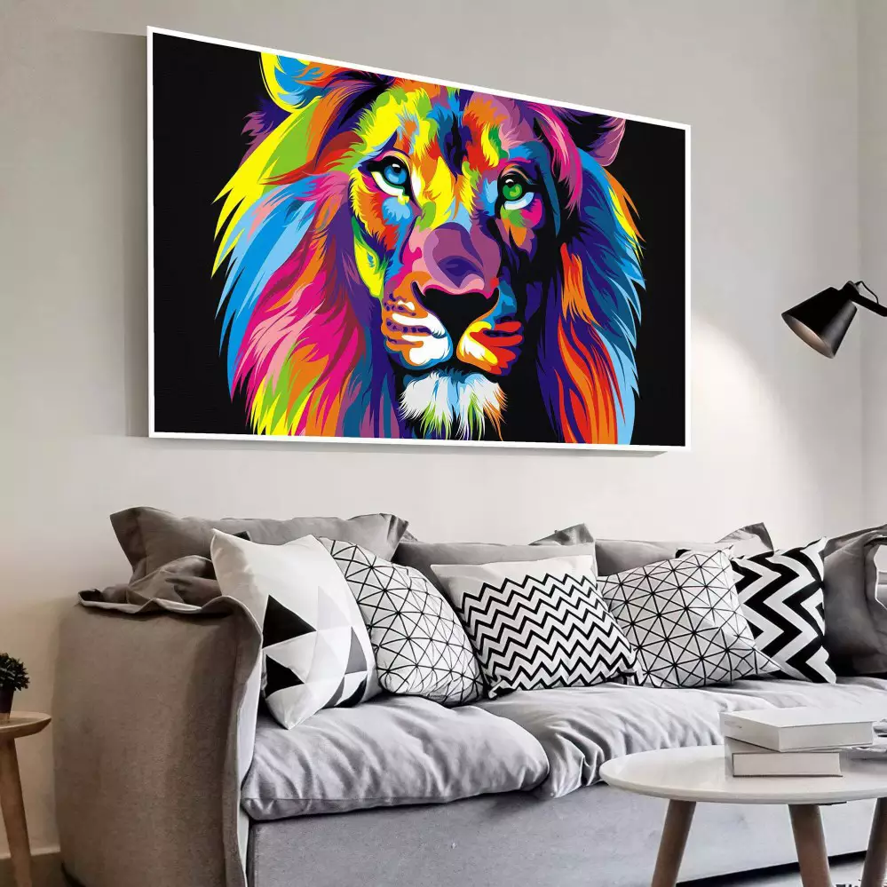 Quadro Decorativo 1 Tela: Retrato Vibrante do Rei da Selva, Capturando a Força e o Poder do Leão