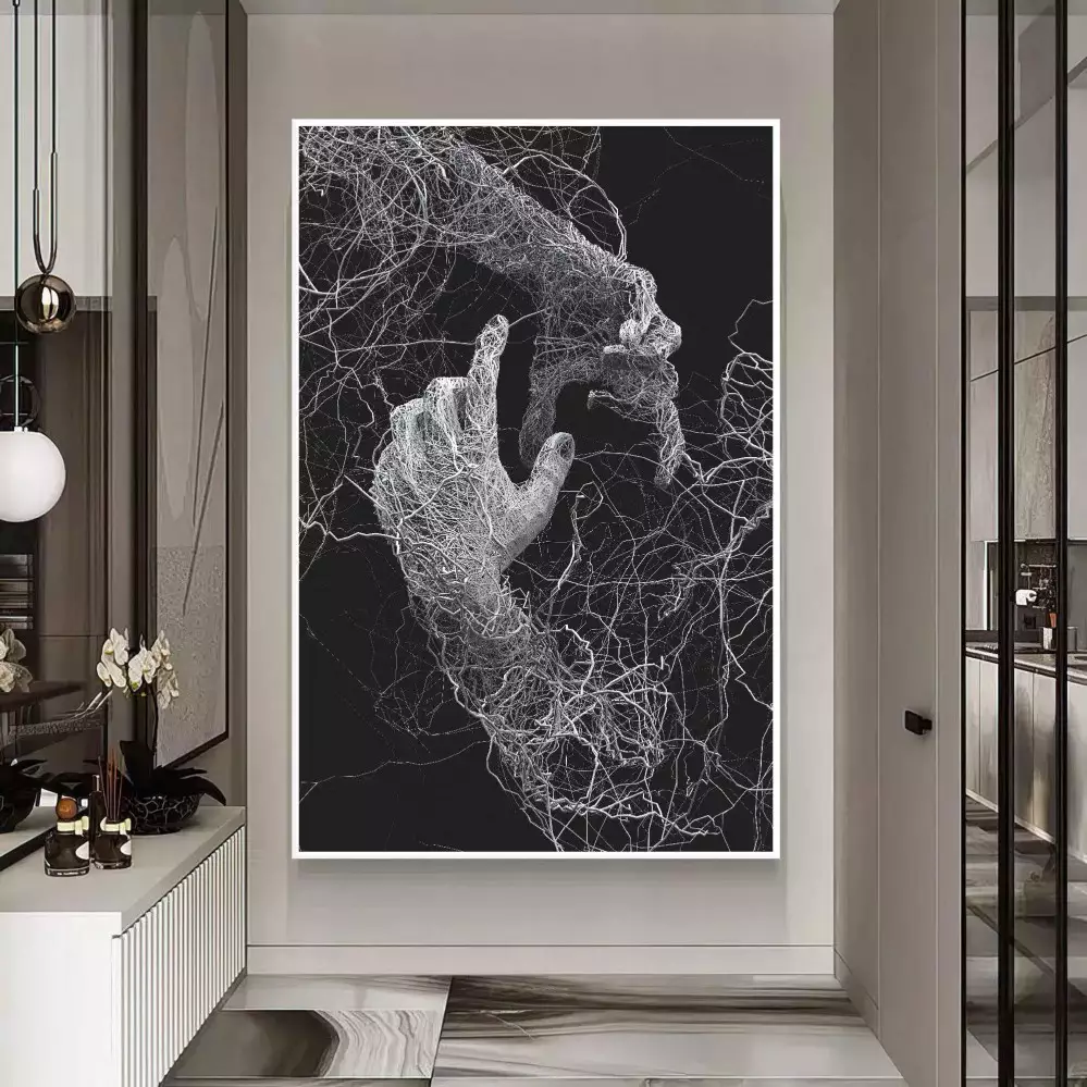 Quadro decorativo 1 tela: Explore a Arte do Inusitado com a Mão Escultural em Fios de Metal