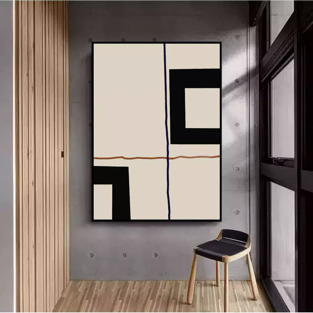 Quadro Decorativo 1 Tela: Elegância Geométrica - Abstração em Preto e Branco para Ambientes