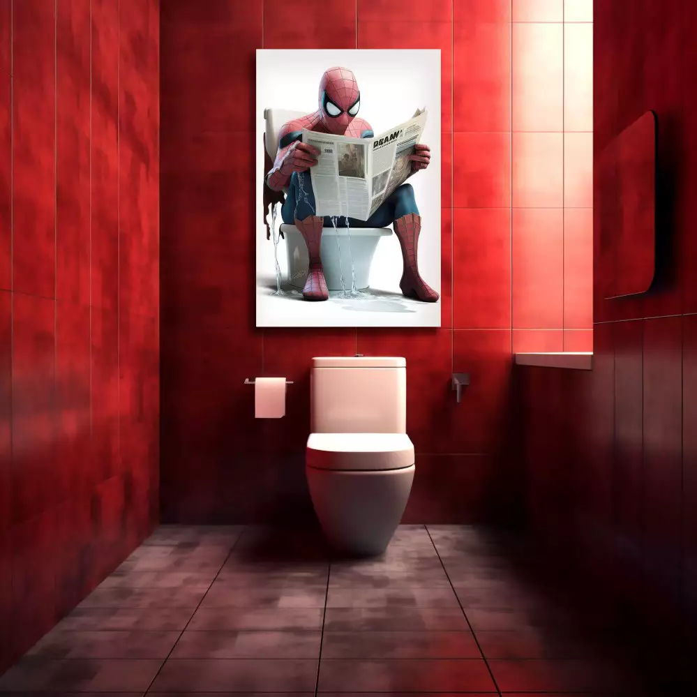 Quadro Decorativo 1 Tela - Momento de Descanso: Homem Aranha no Banheiro