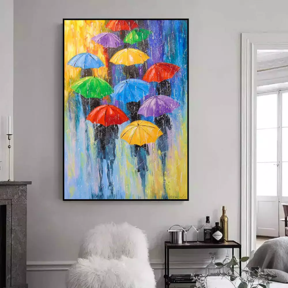 Quadro Decorativo 1 Tela: Dia Chuvoso Colorido - Sinta a Magia de um Passeio na Chuva