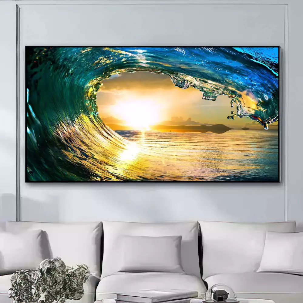 Quadro Decorativo 1 Tela: Onda Majestosa - Capture a Energia do Oceano e a Beleza do Pôr do Sol