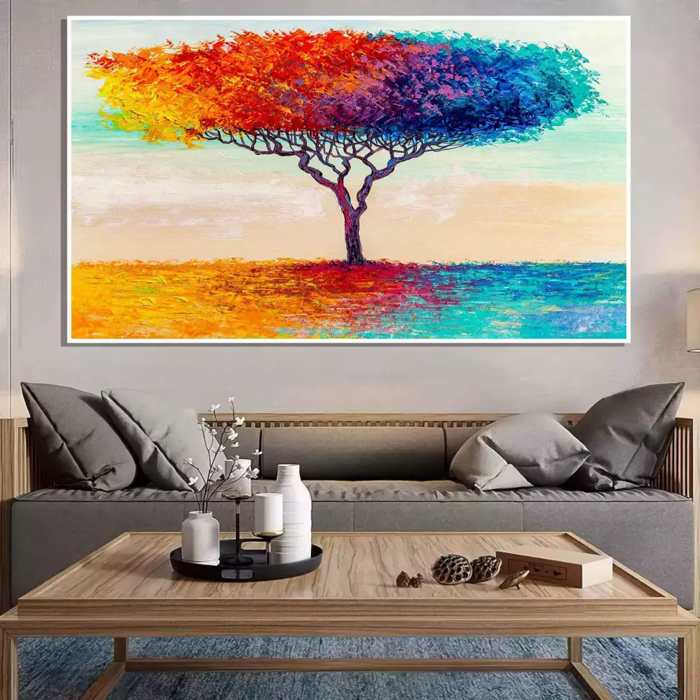Quadro Decorativo 1 Tela: Árvore Colorida em Tons Vibrantes, Natureza e Alegria