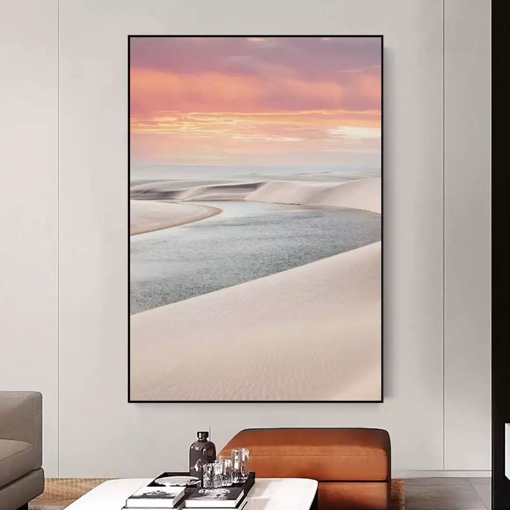 Quadro Decorativo 1 Tela: Pôr do Sol Sobre Dunas, Tranquilidade e Beleza Natural