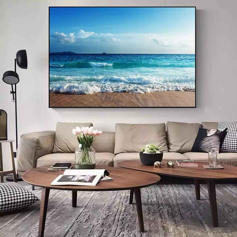 Quadro Decorativo 1 Tela: Tranquilidade à Beira-Mar - Paisagem Costeira Serena.