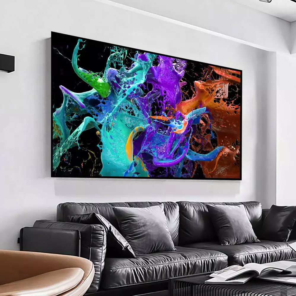 Quadro Decorativo 1 Tela: Dança das Cores - Octopus Emergindo em Explosão Abstrata de Cores Vibrantes