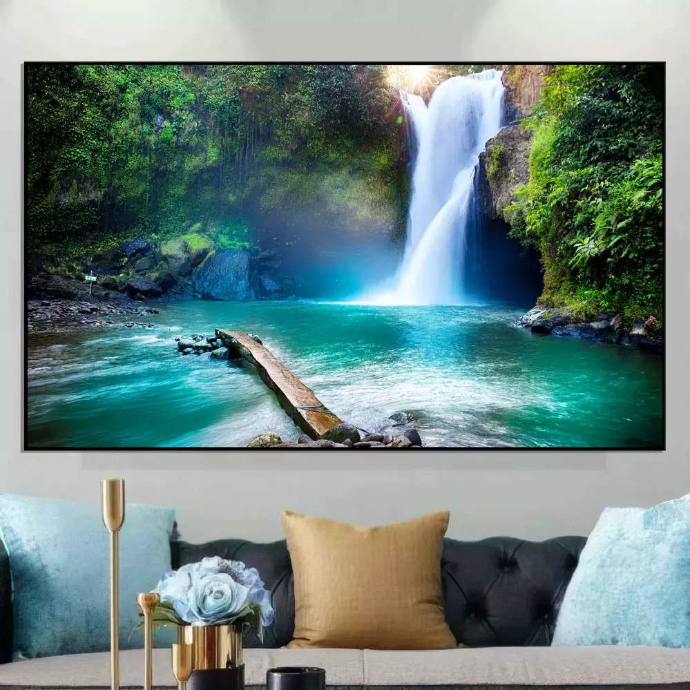 Quadro Decorativo 1 Tela: Cascata na Selva - Adicione um Toque de Tranquilidade e Natureza