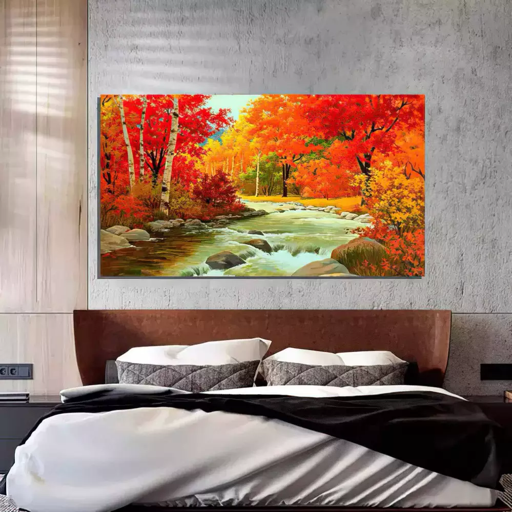 Quadro Decorativo 1 Tela: Outono Encantador em Floresta Tranquila para um Ambiente de Paz