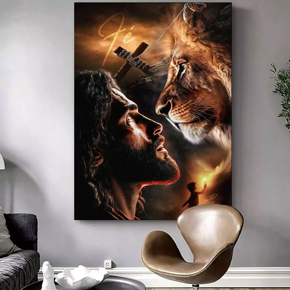 Quadro Decorativo 1 Tela - Confronto Divino com o Leão