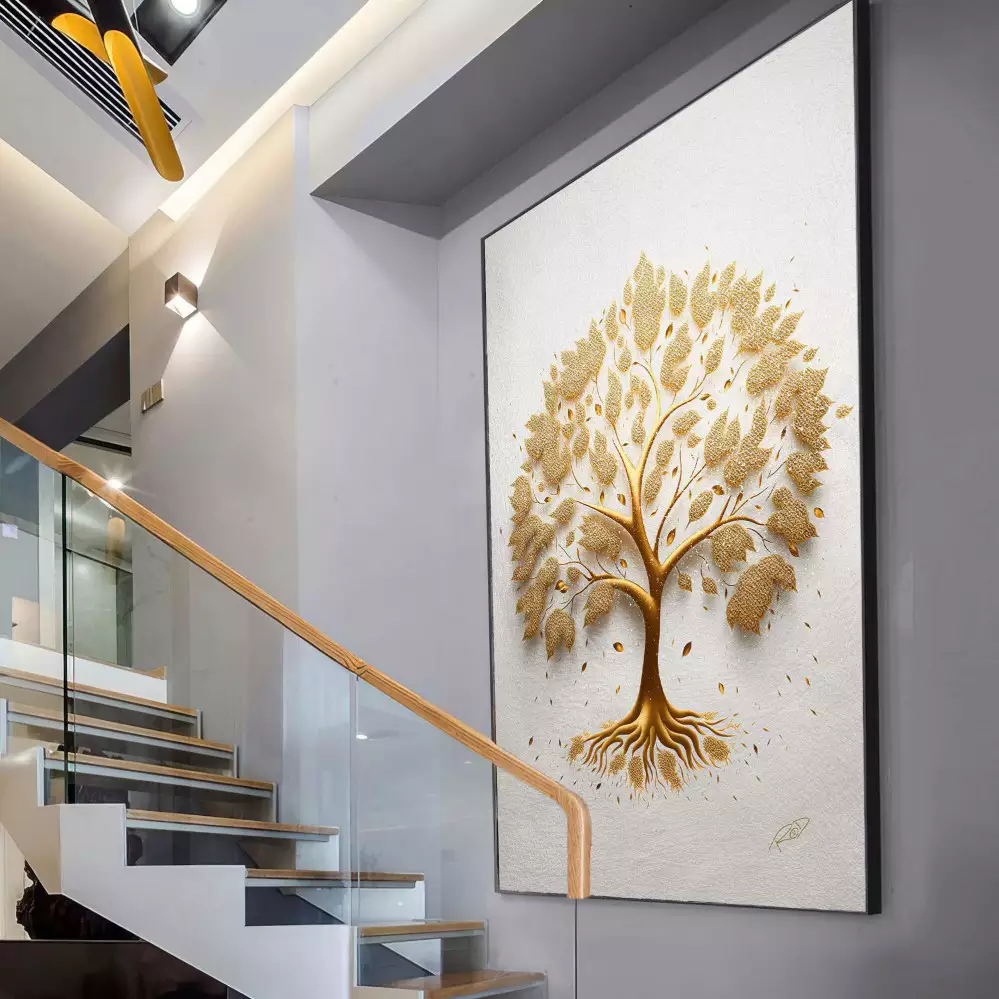 Quadro Decorativo Árvore da Riqueza Dourada