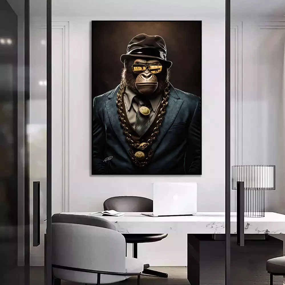 Quadro Decorativo- Gorila e o Reflexo do Ouro