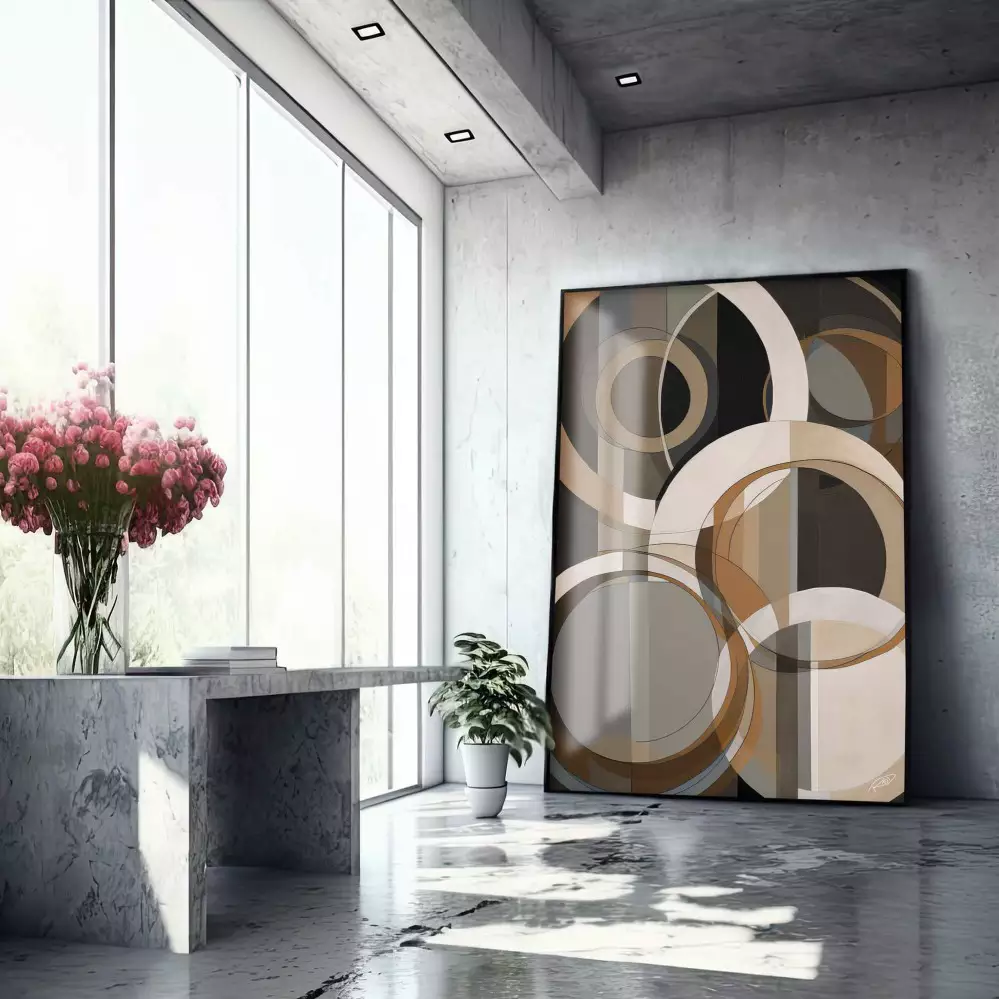 Quadro Decorativo 1 Tela: Motivos Circulares Abstratos - Serenidade e Intriga em Galeria