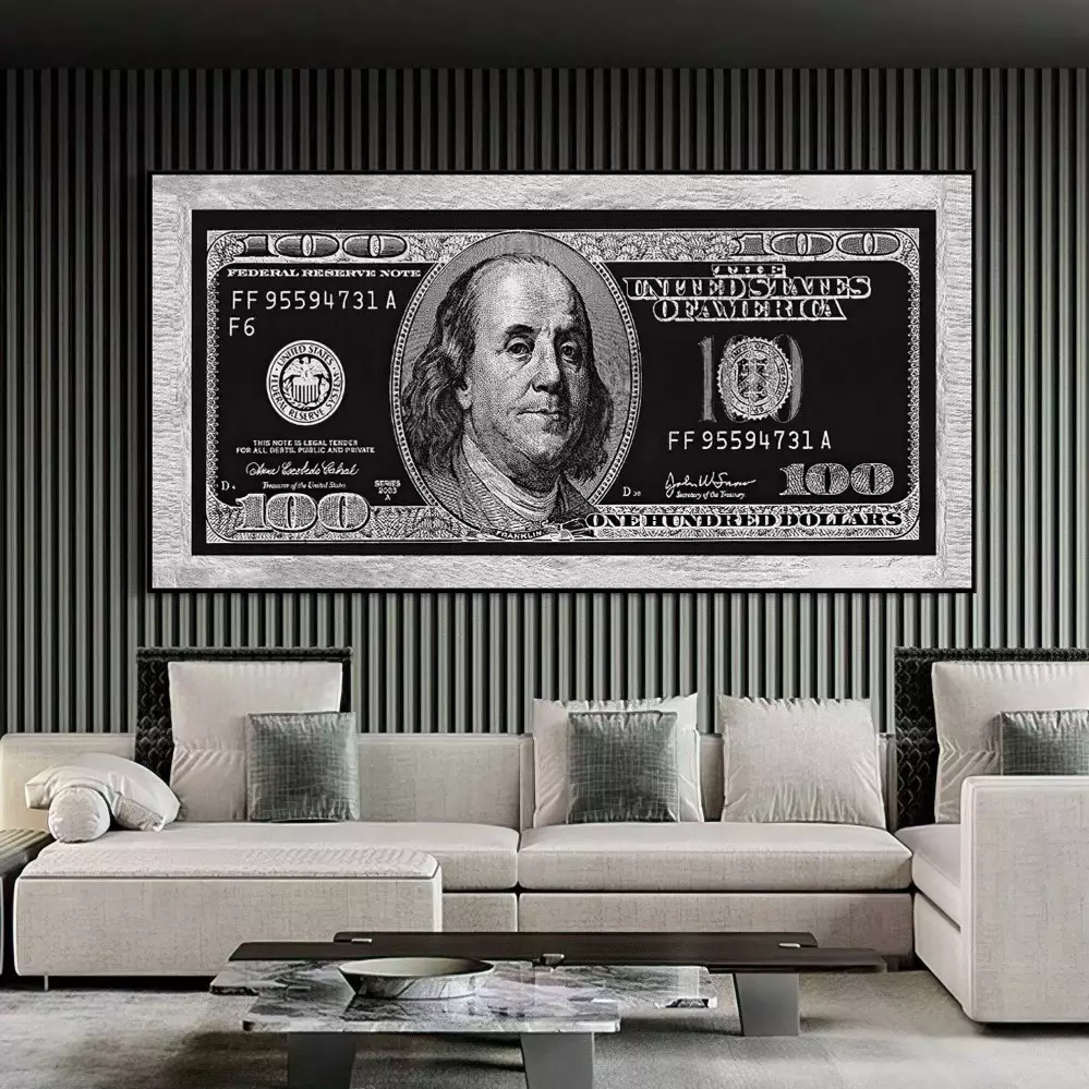 Quadro decorativo 1 tela: Dinheiro em Foco - Notas de 100 e 1 Dólar para um Toque de Luxo e Poder