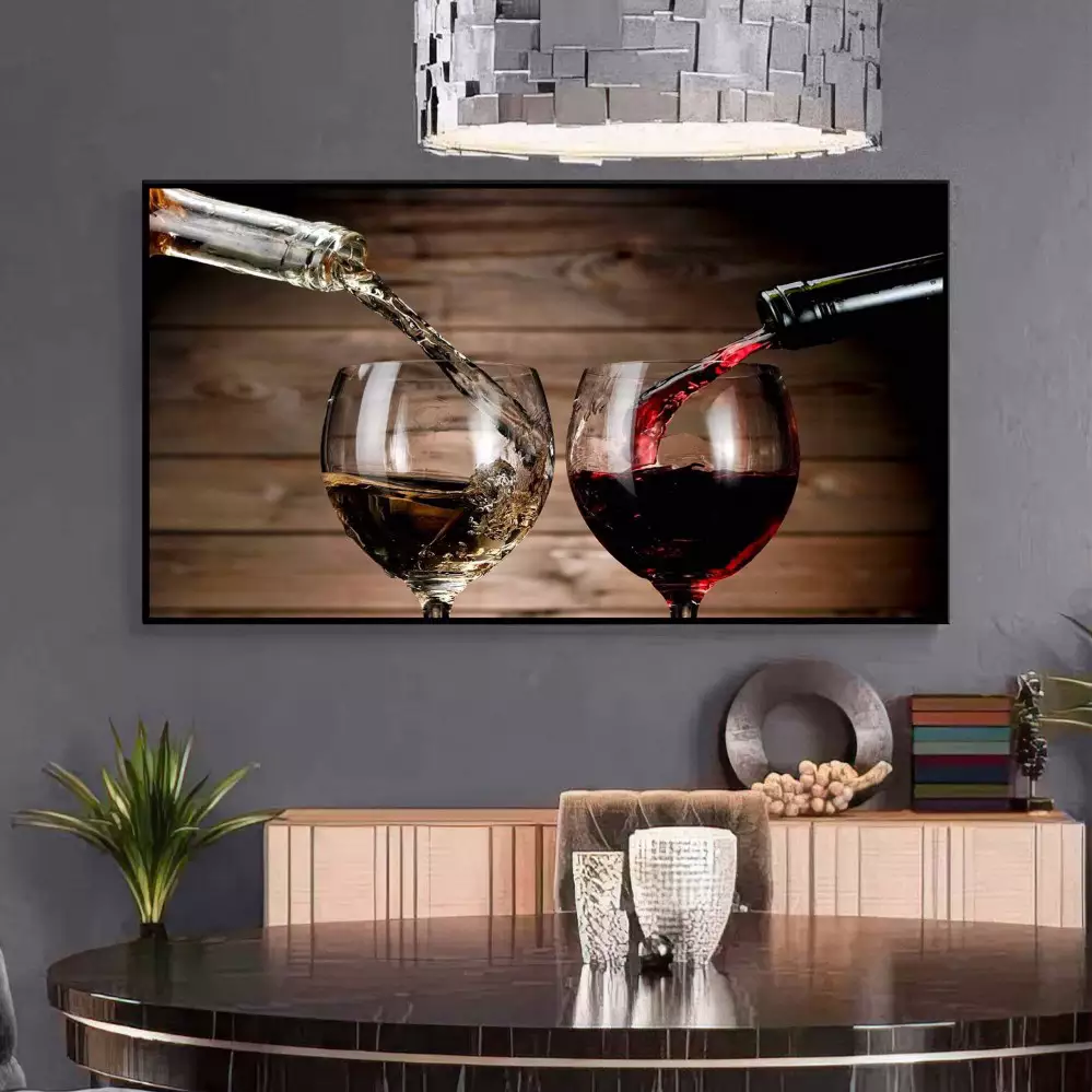 Quadro Decorativo 1 Tela: Momento Íntimo em Adega Aconchegante, Capturando a Essência de um Brinde