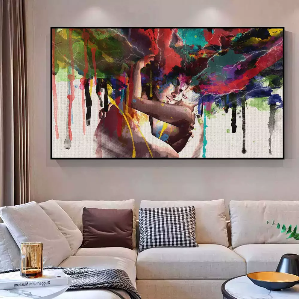 Quadro Decorativo 1 Tela: Abraço Colorido - Deixe o Amor e a Paixão Vibrarem em Sua Decoração