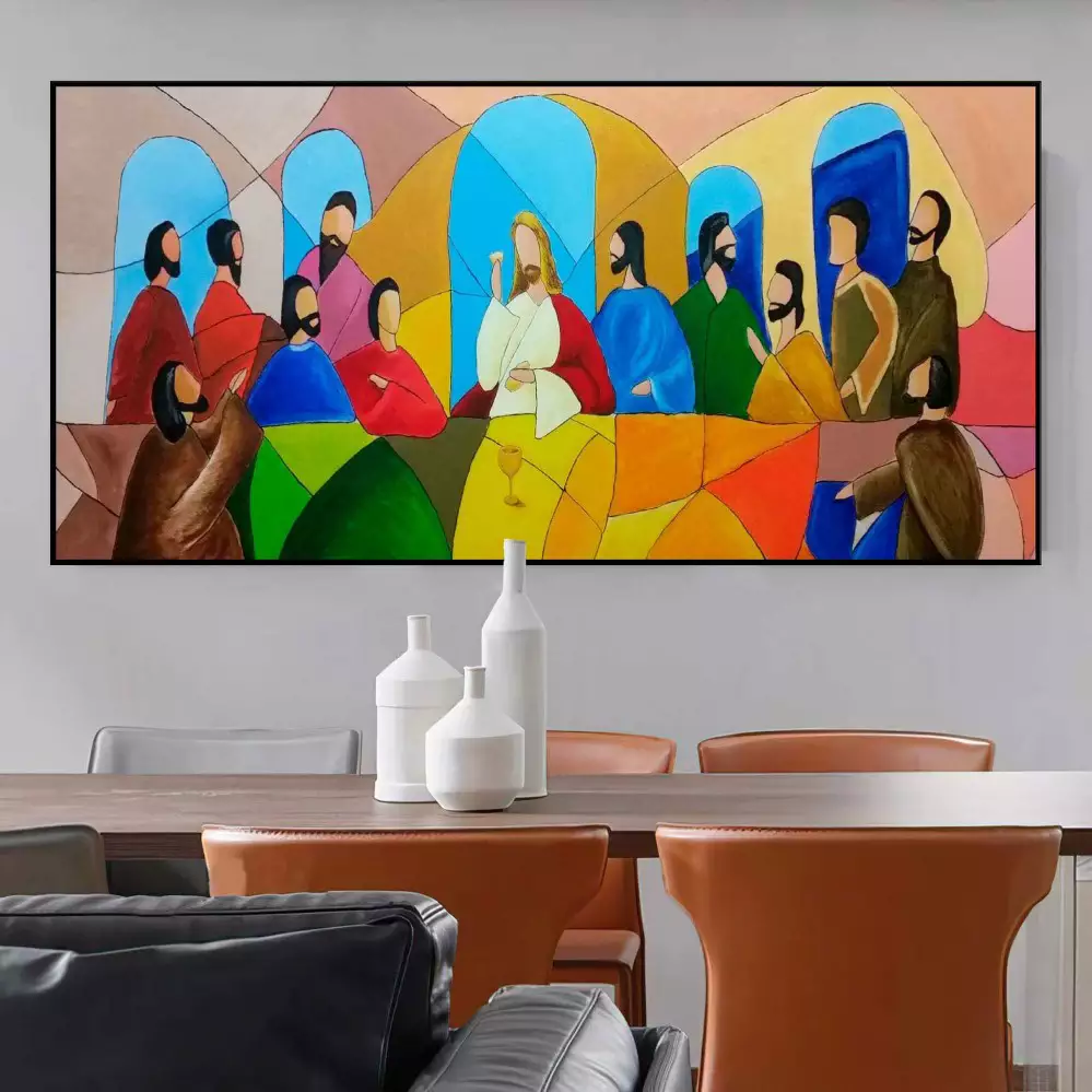 Quadro Decorativo 1 Tela: A Última Ceia em Detalhes Realistas para um Ambiente de Reflexão e Fé