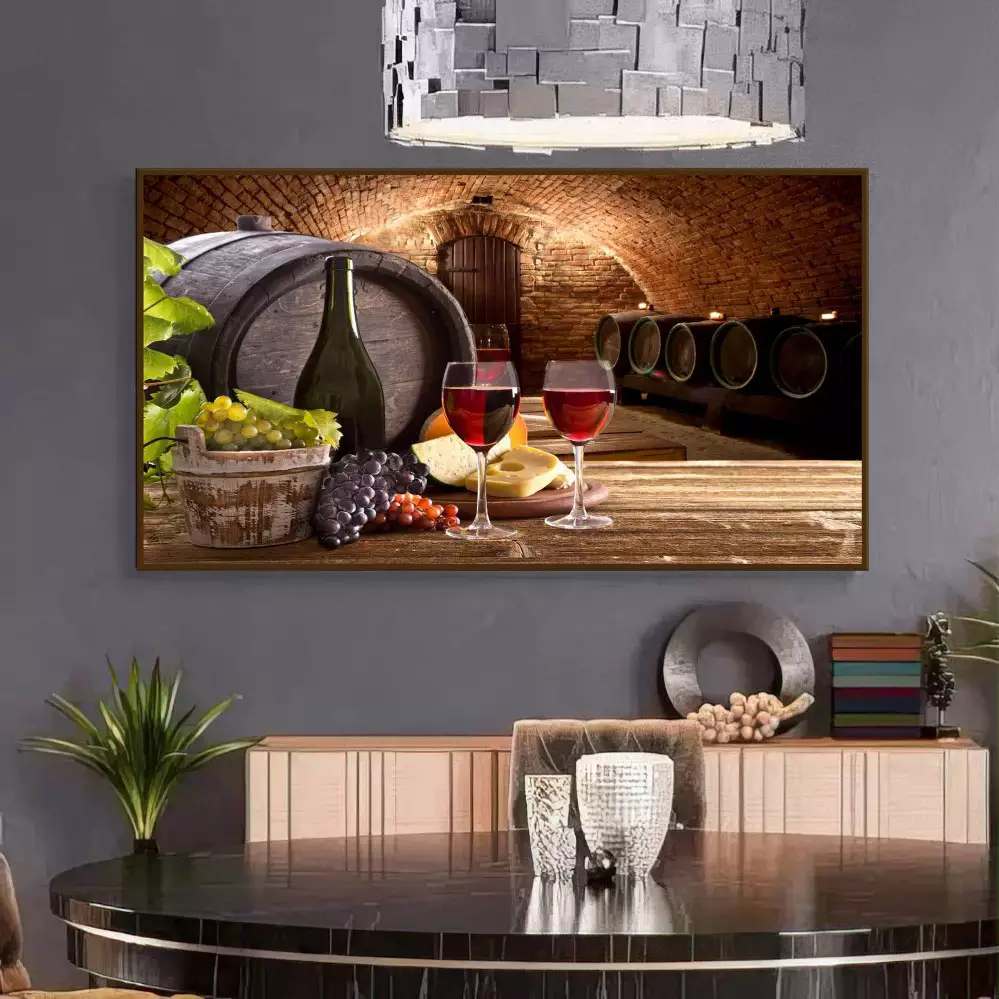 Quadro Decorativo 1 Tela: Vinho e Queijo Rústicos - Abundância Campestre e Charme Atemporal