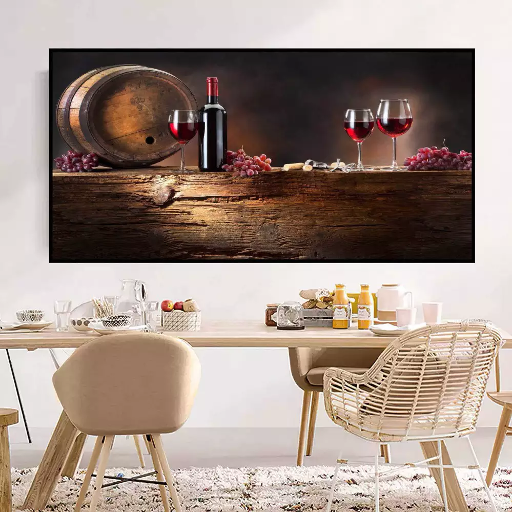 Quadro Decorativo 1 Tela: Degustação de Vinhos e Frutas para um Ambiente de Elegância e Sofisticação