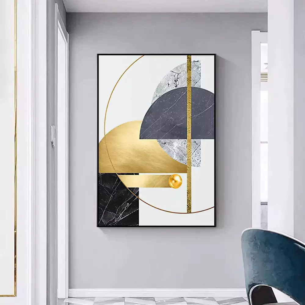 Quadro Decorativo 1 Tela: Elegância em Ouro e Preto - Adicione um Toque de Luxo e Modernidade
