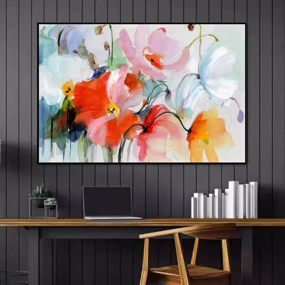 Quadro Decorativo 1 Tela: Escritório Floral - Arte Abstrata e Aquarelas