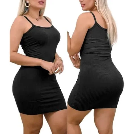 vestido canelado alça fina tubinho