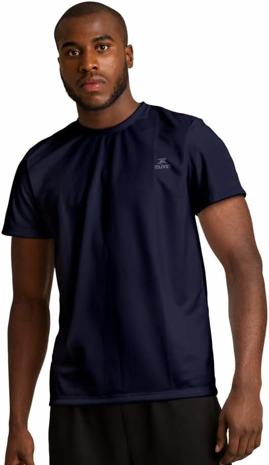 Camiseta masculina de manga curta com proteção solar UV50, ideal para atividades esportivas como academia, treino funcional, pilates, yoga, corrida, ginástica, fitness e caminhada. Apresenta secagem rápida.