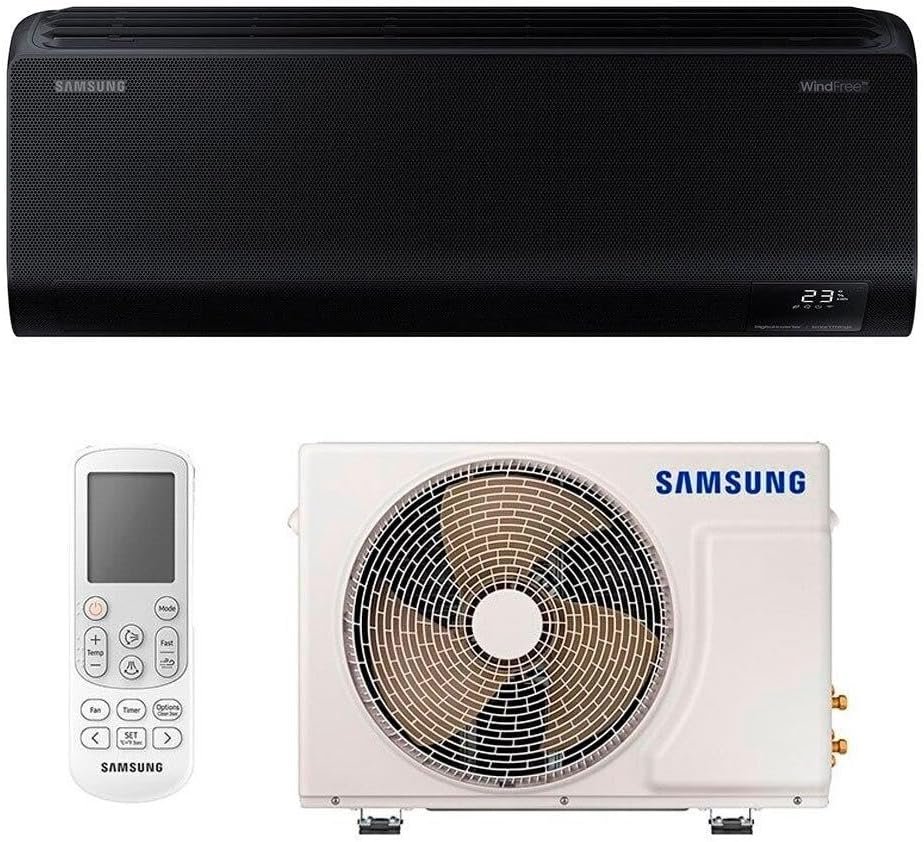 Ar-condicionado Split Inverter Samsung de 12000 Btus, modelo Windfree Connect Black High Wall, oferece função quente e frio, operando em 220v.
